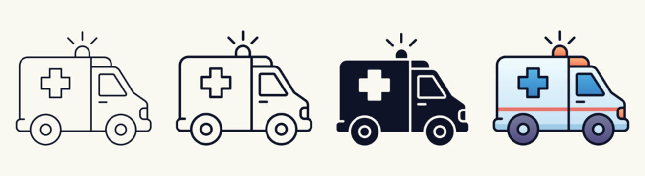 Ambulance Outline and Solid Icon Set