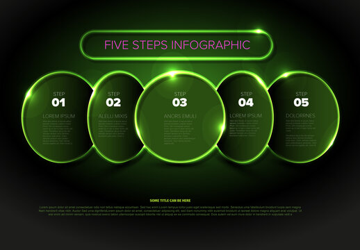 Neon Green Five Steps Glowing Glass Infographic Template