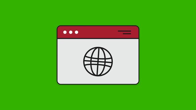 Flat 2D Web Browser with Globe Icon Motion Graphic on Green Screen