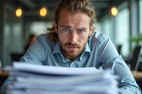 Focused Professional Amidst Blurred Documents: A Representation of the Quest for Clarity in a Chaotic Office Environment