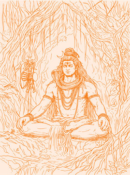 Lord Shiva and Parvati Hindu god Design Element. Sketch or Drawing of Shiva Parvati Outline Editable Vector Illustration
