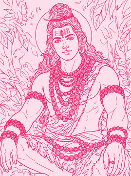 Lord Shiva and Parvati Hindu god Design Element. Sketch or Drawing of Shiva Parvati Outline Editable Vector Illustration