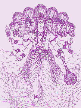 Lord Shiva and Parvati Hindu god Design Element. Sketch or Drawing of Shiva Parvati Outline Editable Vector Illustration
