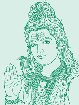 Lord Shiva and Parvati Hindu god Design Element. Sketch or Drawing of Shiva Parvati Outline Editable Vector Illustration