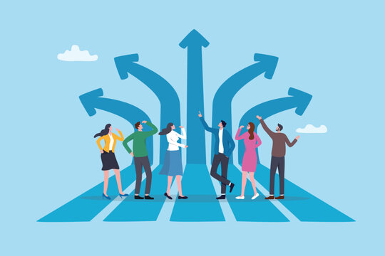 Career decision, direction or opportunity to change career path, challenge to choose business choice, alternative planning, progress or uncertainty, business people employee choose career path arrows.