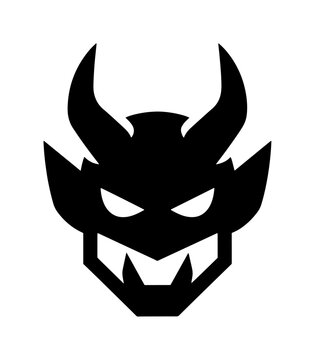 Devil mask silhouette icon with horns and fangs silhouette creature halloween supernatural
