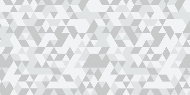 Abstract geometric White and gray background seamless mosaic and low polygon triangle texture wallpaper. Triangle shape retro wall grid pattern geometric ornament tile vector square element.