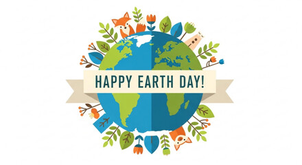 Naklejka premium Earth day celebration with animals and plants around the globe