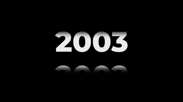 Reverse 24 year counter animation scrolling back from 2026 to 2002. White 3D text on black background. Going back in time flashback and history timeline motion graphics concept.