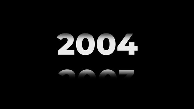 Reverse 23 year counter animation scrolling back from 2026 to 2003. White 3D text on black background. Going back in time flashback and history timeline motion graphics concept.