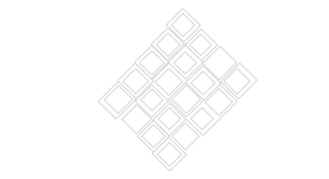Abstract geometric pattern of overlapping squares and diamonds on a white background