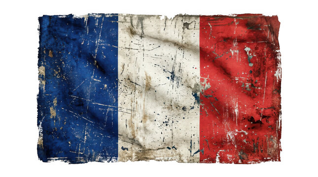 French flag texture with paint brush strokes and splatter effect isolated on transparent background