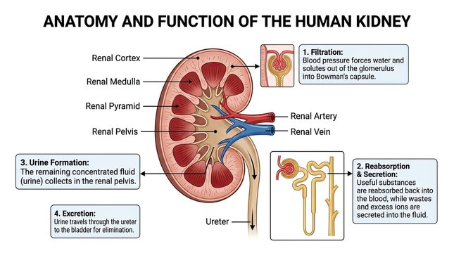 Anatomy and function of human kidney medical infographic