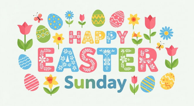 Colorful easter sunday greeting with flowers