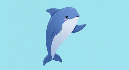 Naklejka premium Smiling dolphin jumping out of water on blue background