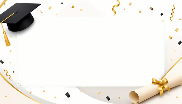 Graduation celebration template banner with copy space graduation cap scroll and confetti