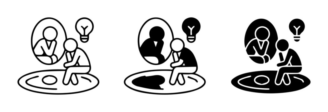 Thinking Man Icons, Idea Bulb, Reflection, Problem Solving, Business Concepts
