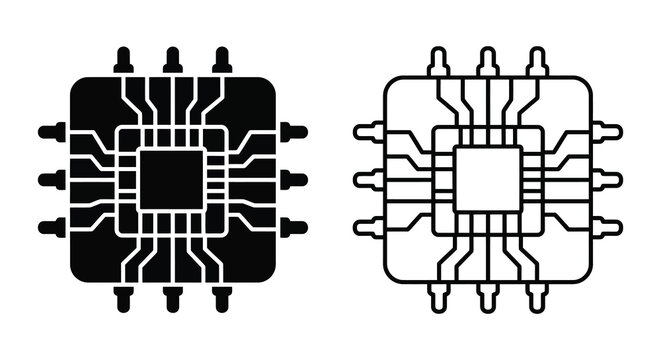 Microchip Silhouette Icon With Pins Linear Style On White Background