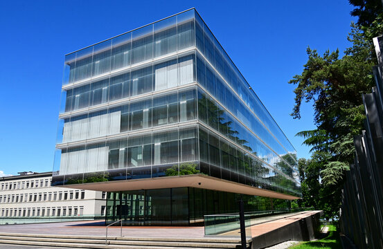 Geneva, Switzerland, Europe - 05.2026 : World Trade Organization - world's largest international economic organization, United Nations, new and historic headquarters building, Route de Lausanne