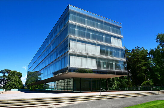 Geneva, Switzerland, Europe - 05.2026 : World Trade Organization - world's largest international economic organization, United Nations, new and historic headquarters building, Route de Lausanne