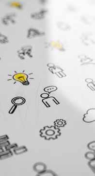 Conceptual Business Icons and Symbols on White Paper Background.