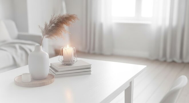 Elegant and Minimalist Living Room Interior with Soft Lighting and Decor.