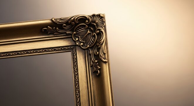 Elegant Antique Gold Picture Frame Corner with Ornate Details and Warm Lighting.