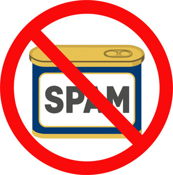 Anti Spam Protection Red Prohibition Sign Vector Illustration with Canned Meat Product for Email Security Cyber Filtering and Unsolicited Message Warning Icons