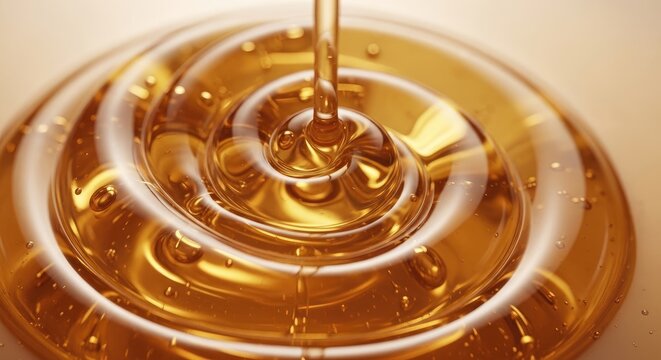 Golden Honey Flowing and Dripping in Close-Up Macro Shot.