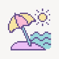 Fototapeta premium Retro pixel beach scene illustration.