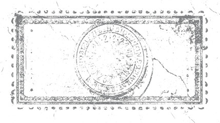 Fototapeta premium Distressed grey postage stamp with circular seal and perforated edges grunge