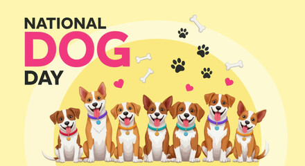 Naklejka premium National dog day celebration with a group of happy dogs