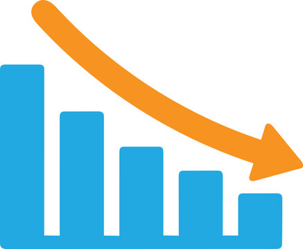 Business down graph vector illustration orange arrow.