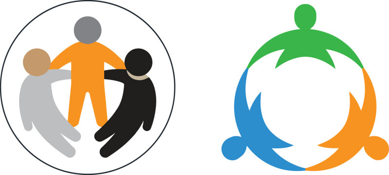 Diverse group of people holding hands in circle symbolizing unity teamwork and community vector illustration.