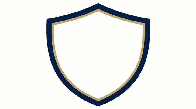 A flat vector illustration of a blank soccer club crest shield with a dark navy outer border and a gold inner lining ready to be customized on a white background, suitable as a football club logo temp