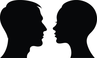 Fototapeta premium Male and Female Face Silhouettes Facing Each Other in Profile Isolated Vector Illustration for Communication and Relationship Concepts