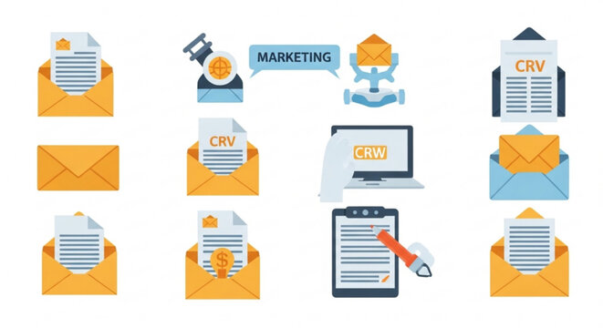 Marketing email icons with envelopes