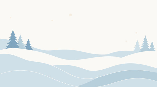 A serene flat vector illustration of a minimalist winter holiday scene with gentle soft blue and white waves, ideal for elegant seasonal greeting cards, holiday branding, and festive background design