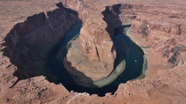 Aerial view of the natural scenery of horseshoe bendy, Page Town, Arizona, USA
