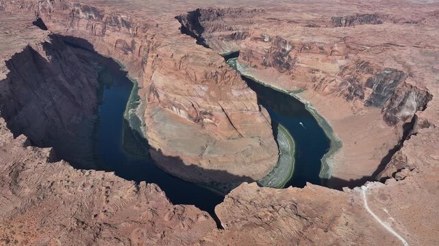 Aerial view of the natural scenery of horseshoe bendy, Page Town, Arizona, USA