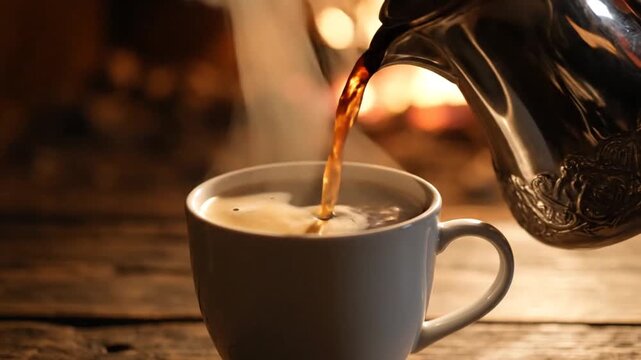 Coffee Cup Steaming in Cozy Warm Kitchen Ambient Setting