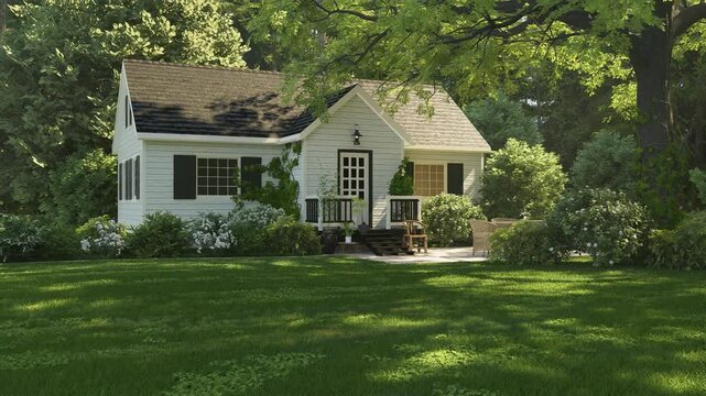 Sunlit White Cottage in Lush Green Garden