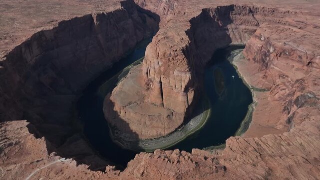 Aerial view of the natural scenery of horseshoe bendy, Page Town, Arizona, USA
