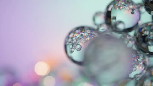 Minimal scene with floating glass spheres and blurred background