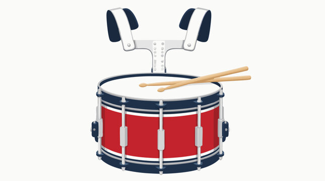 A crisp flat vector illustration of a marching parade snare drum with drumsticks, perfect for Independence Day celebrations, marching band content, music educational design, and patriotic event promot
