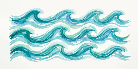 Abstract watercolor blue teal sea wave rows with watercolor painting abstract nautical illustration background creative turquoise gradient backdrop artistic horizontal organized © Muhammad