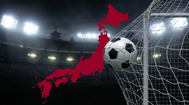 soccer ball in goal with japan map background