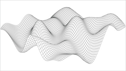 Abstract Wireframe Mountain Terrain Mesh Visualization. © Drawingen