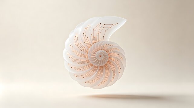Minimalist 3D algorithm concept with frosted acrylic spiral shell