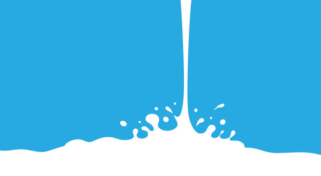 Milk Splash Wave Vector Background Template. Yogurt Stain Shape with Drips Graphic Border Frame. Pouring Cream Flow Flat Illustrations with Drops and Splashes on Blue Background